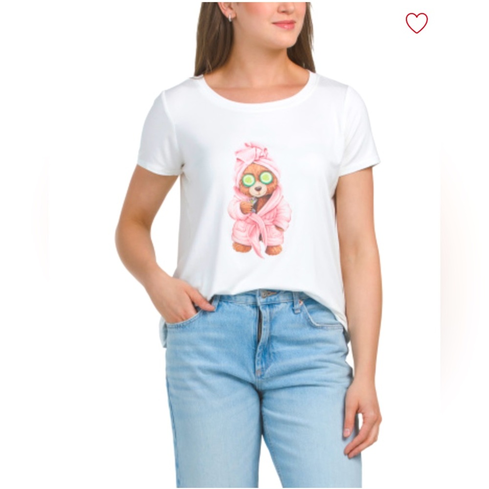 White T-Shirt with Teddy Bear Graphic
